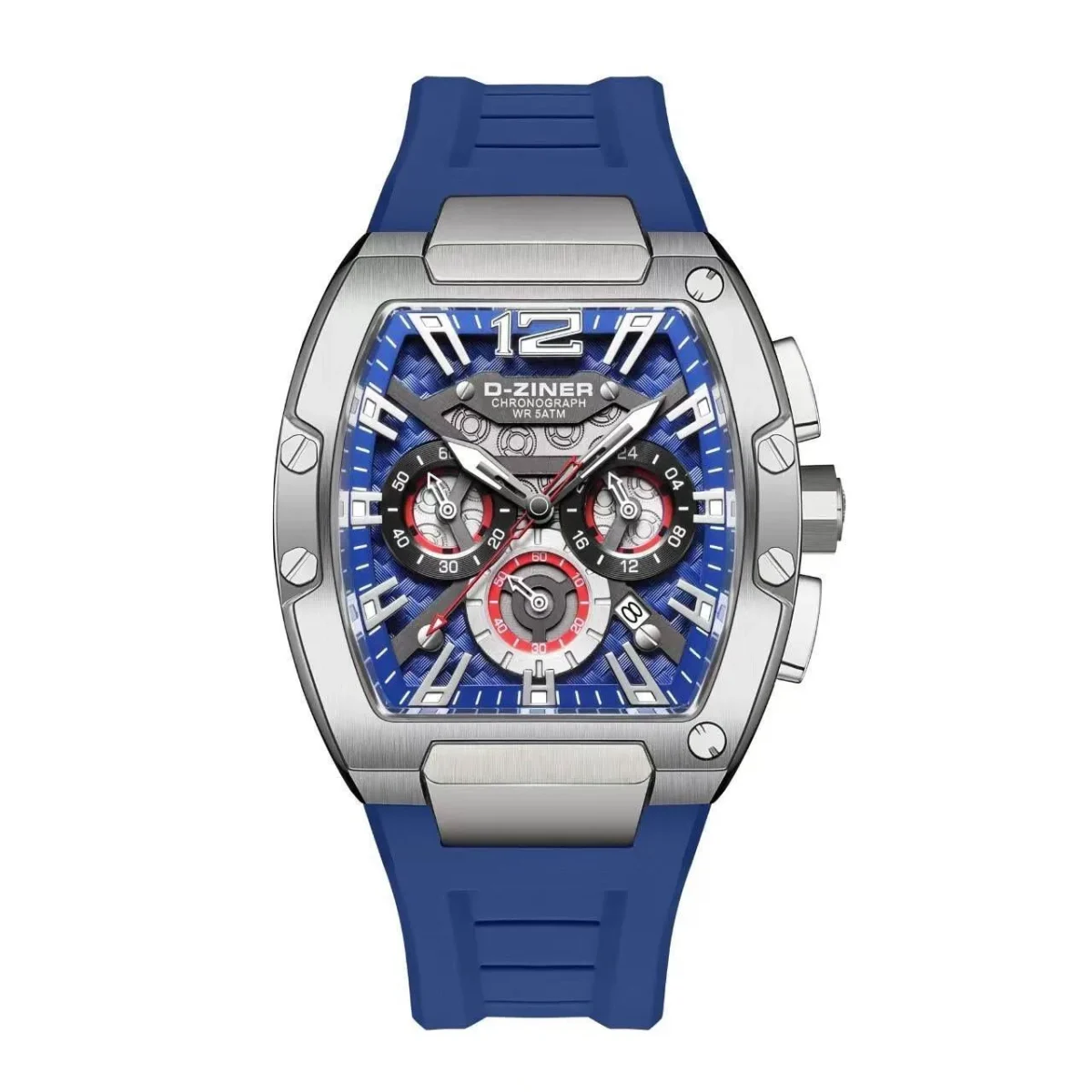 D-Ziner DZ-9051 Men’s Chronograph Watch – Rubber Strap, 50M Water Resistant - BLUESILVER