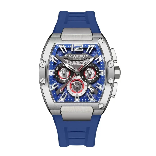 D-Ziner DZ-9051 Men’s Chronograph Watch – Rubber Strap, 50M Water Resistant - BLUESILVER