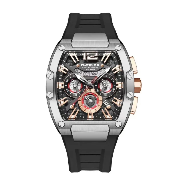 D-Ziner DZ-9051 Men’s Chronograph Watch – Rubber Strap, 50M Water Resistant - BLKSILVER