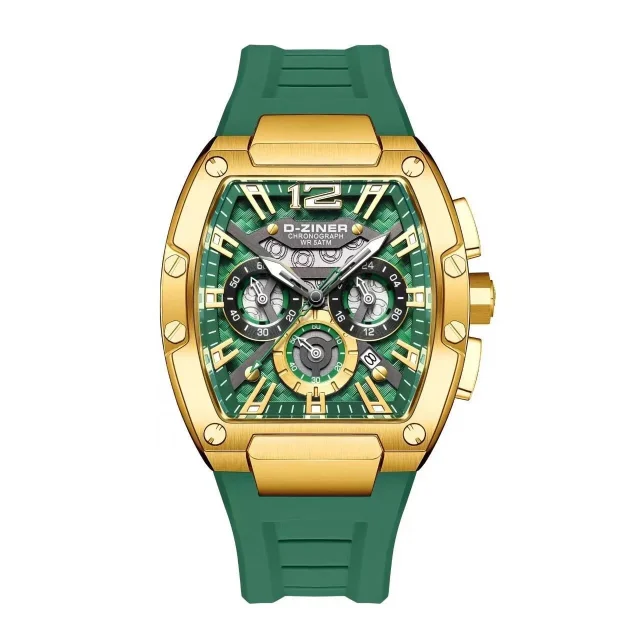 D-Ziner DZ-9051 Men’s Chronograph Watch – Rubber Strap, 50M Water Resistant - GREENGOLD