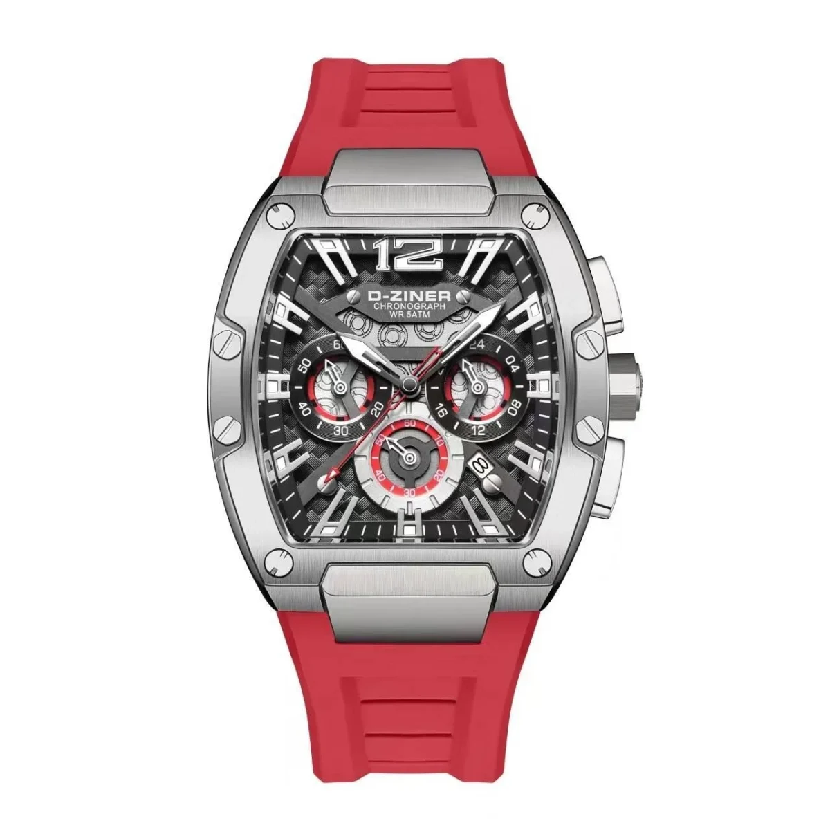 D-Ziner DZ-9051 Men’s Chronograph Watch – Rubber Strap, 50M Water Resistant - REDSILVER