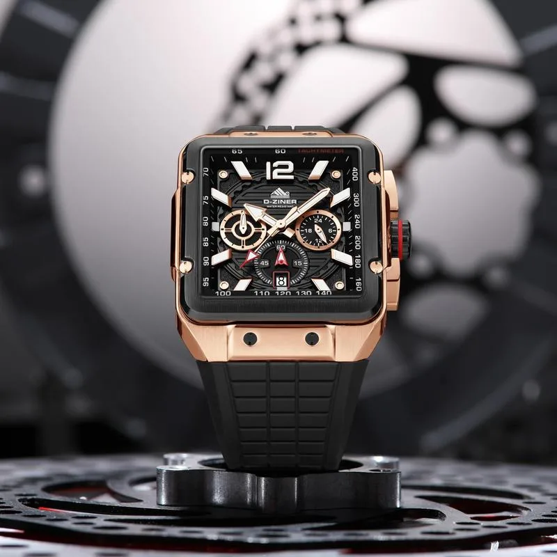 D-ZINER DZ Series Men’s Watch – Rose Gold Case with Black Dial & Strap, 44 mm, 30 m Water Resistant