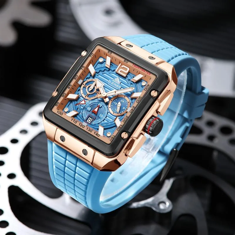 D-ZINER DZ Series Men’s Watch – Rose Gold Case with Blue Dial & Strap, 44mm, 30M Water Resistant