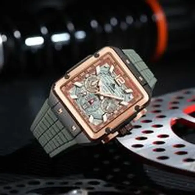 D-ZINER DZ Series Men’s Watch – Rose Gold Case with Green Dial & Strap, 44 mm, 30 m Water Resistant