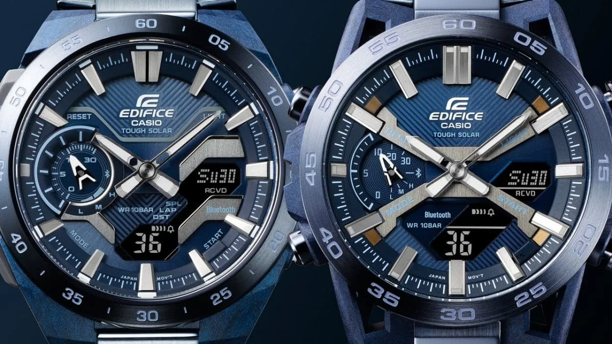 Edifice Duo Cool Blue Solar Powered, Bluetooth, 100M Blue Face, IP Plated Stainless Steel - ECB2000CB-2A