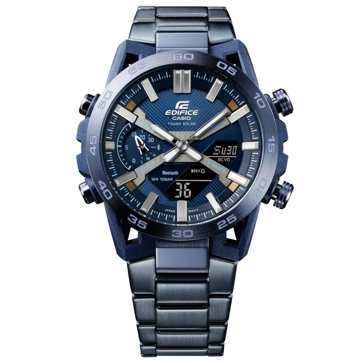 Edifice Duo Cool Blue Solar Powered, Bluetooth, 100M Blue Face, IP Plated Stainless Steel - ECB2000CB-2A
