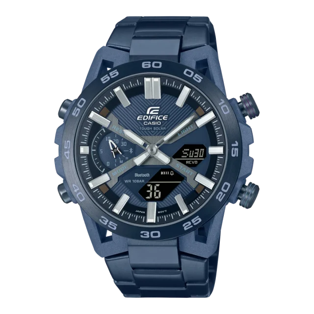Edifice Duo Cool Blue Solar Powered, Bluetooth, 100M Blue Face, IP Plated Stainless Steel - ECB2000CB-2A