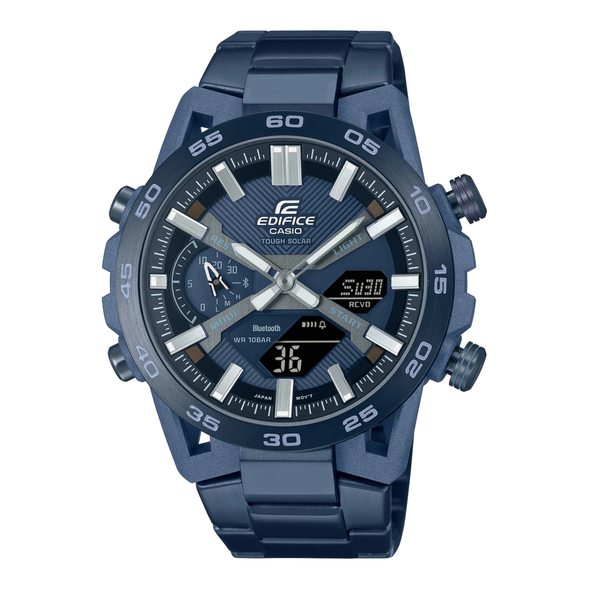 Edifice Duo Cool Blue Solar Powered, Bluetooth, 100M Blue Face, IP Plated Stainless Steel - ECB2000CB-2A