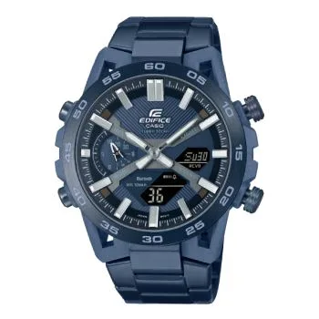 Edifice Duo Cool Blue Solar Powered, Bluetooth, 100M Blue Face, IP Plated Stainless Steel – ECB2000CB-2A