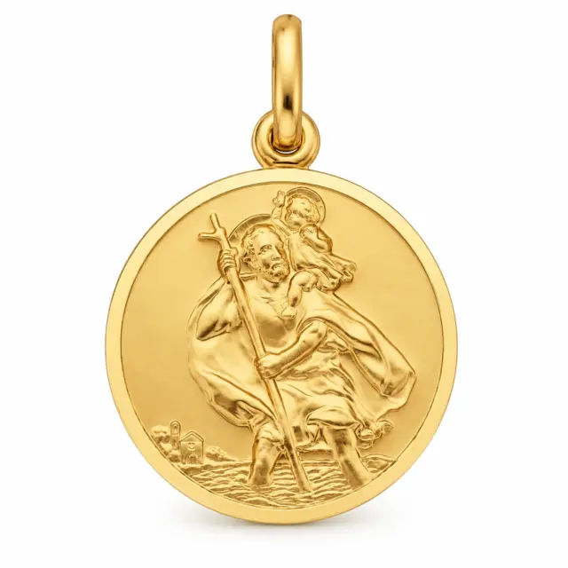 Elegant 9ct Yellow Gold Round St Christopher Pendant, 20mm Diameter, with Detailed Engraving - 5P0027
