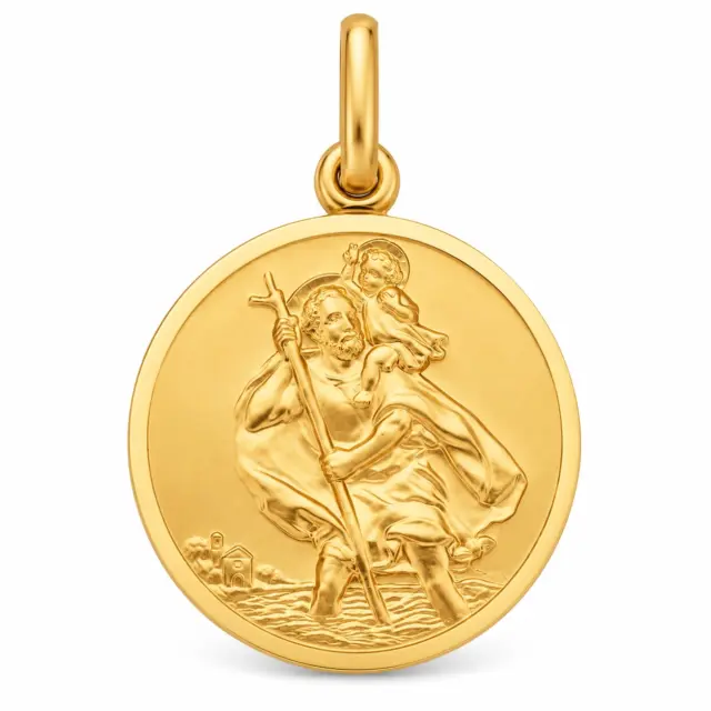 Elegant 9ct Yellow Gold Round St Christopher Pendant, 22mm Diameter, with Detailed Engraving - 5P0035