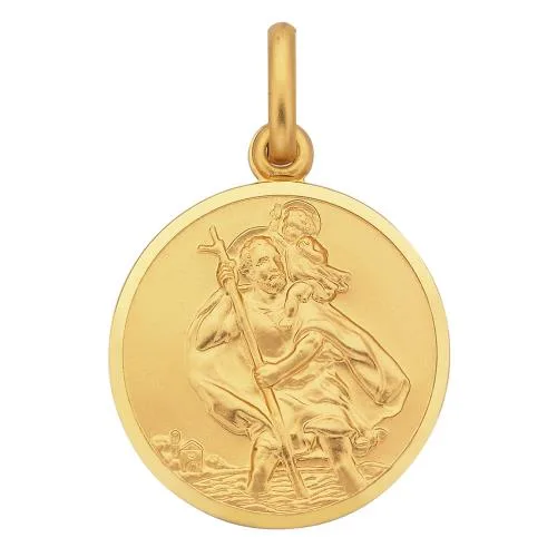 Elegant 9ct Yellow Gold Round St Christopher Pendant, 22mm Diameter, with Detailed Engraving - 5P0035