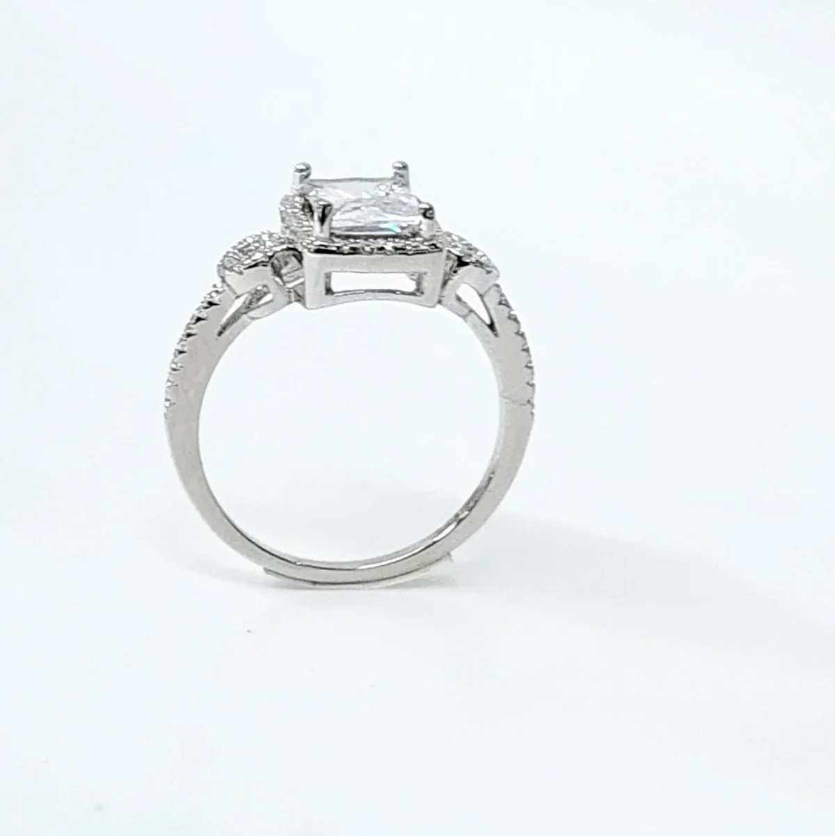 Emerald Cut CZ Engagement Ring with a Halo Setting in Sterling Silver