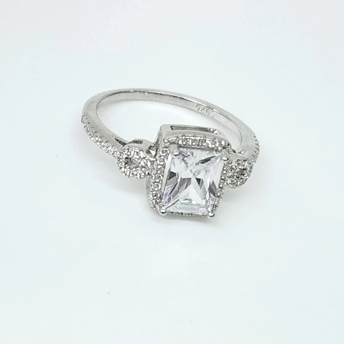 Emerald Cut CZ Engagement Ring with a Halo Setting in Sterling Silver