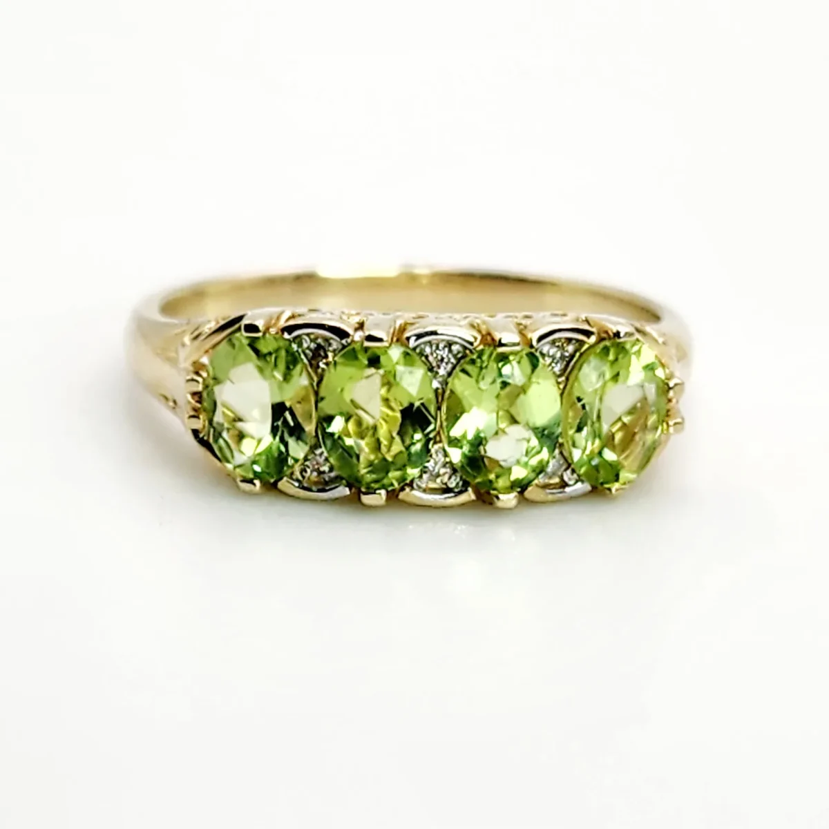 Five Stone Oval Peridot & Diamond Ring