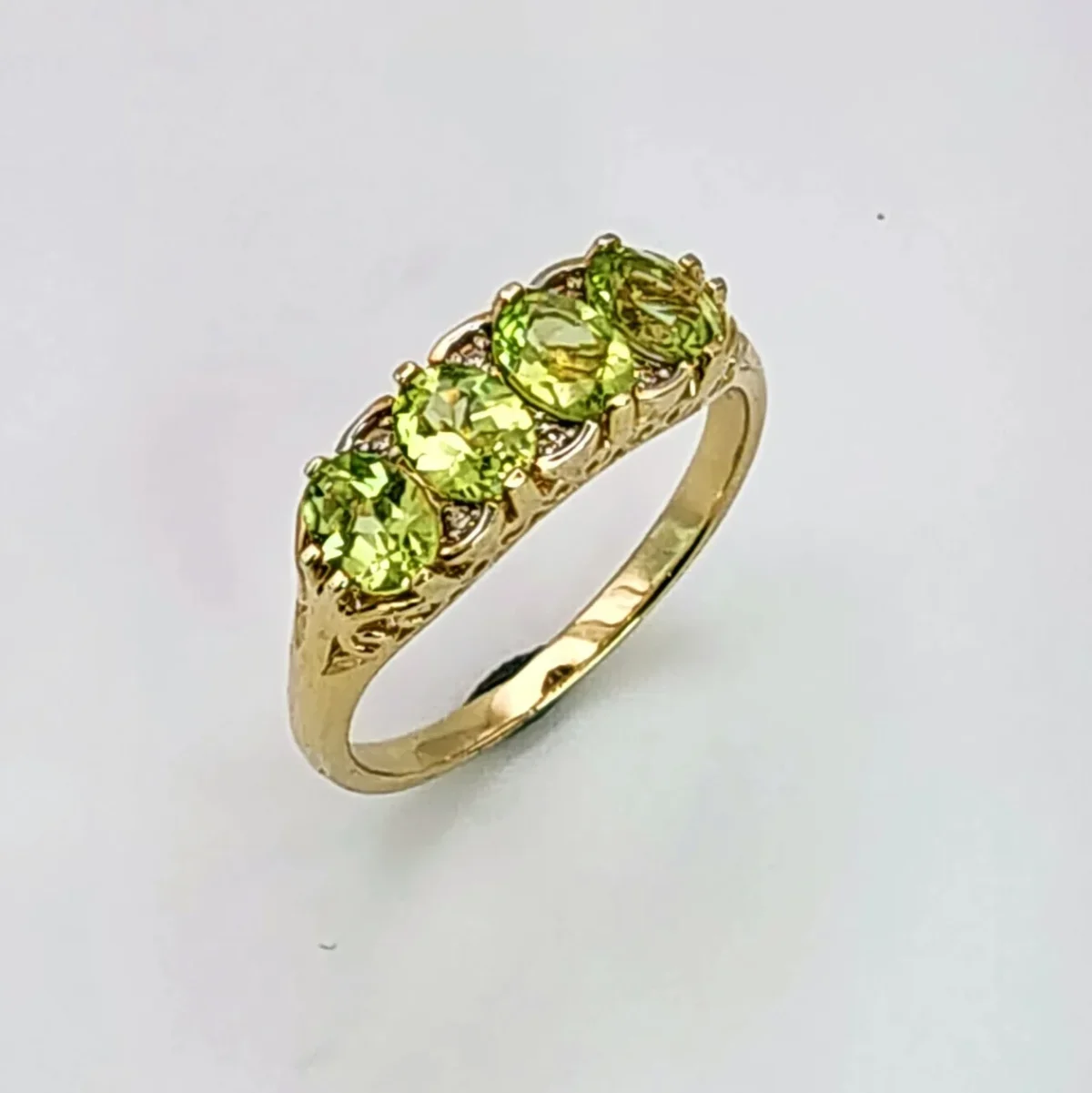 Five Stone Oval Peridot & Diamond Ring