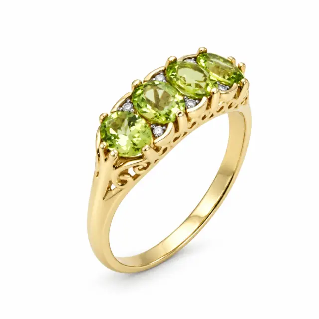 Five Stone Oval Peridot & Diamond Ring