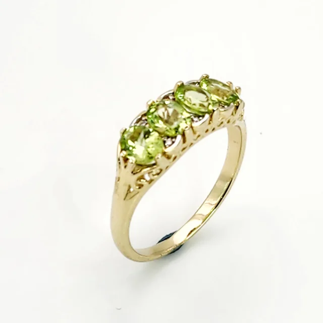 Five Stone Oval Peridot & Diamond Ring