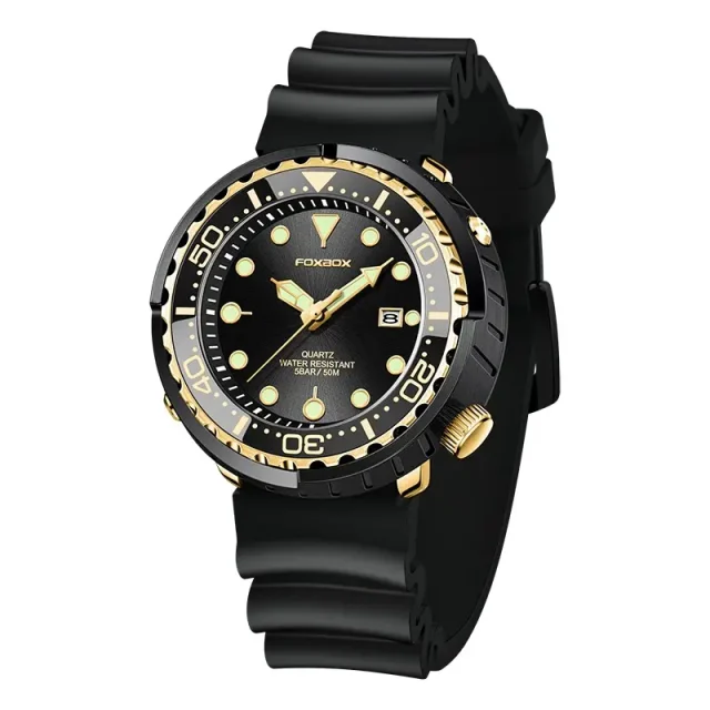 FOXBOX Sports Luminous 50m Waterproof Watch - Black/Gold