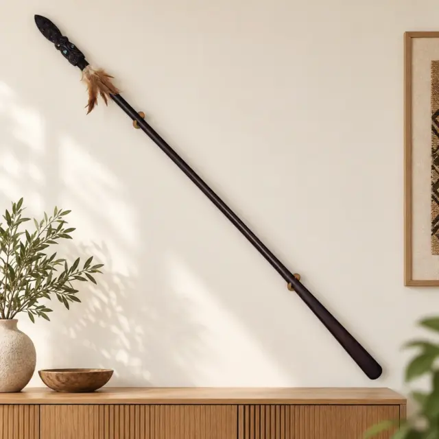 Full Size Hand Carved Māori Taiaha with Carved Head & Plain Shaft – 1520mm – Made in New Zealand - WS737