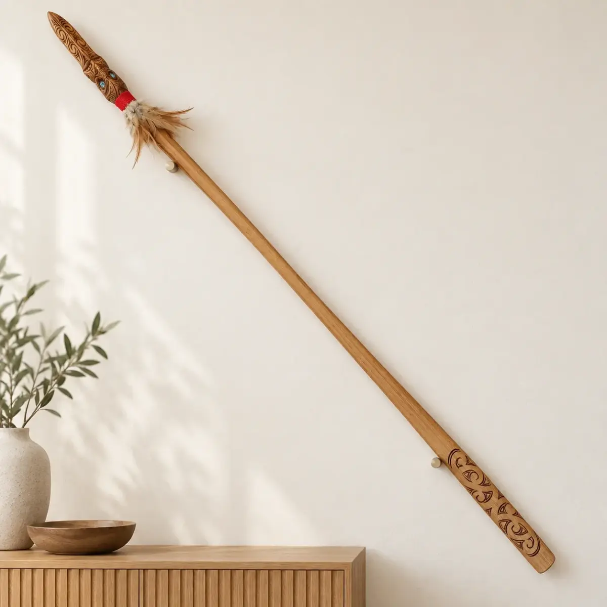 Full Size Maori Wooden Taiaha with Carved Shaft and Head - WM978