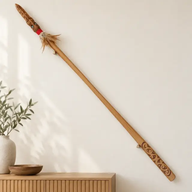 Full Size Maori Wooden Taiaha with Carved Shaft and Head - WM978