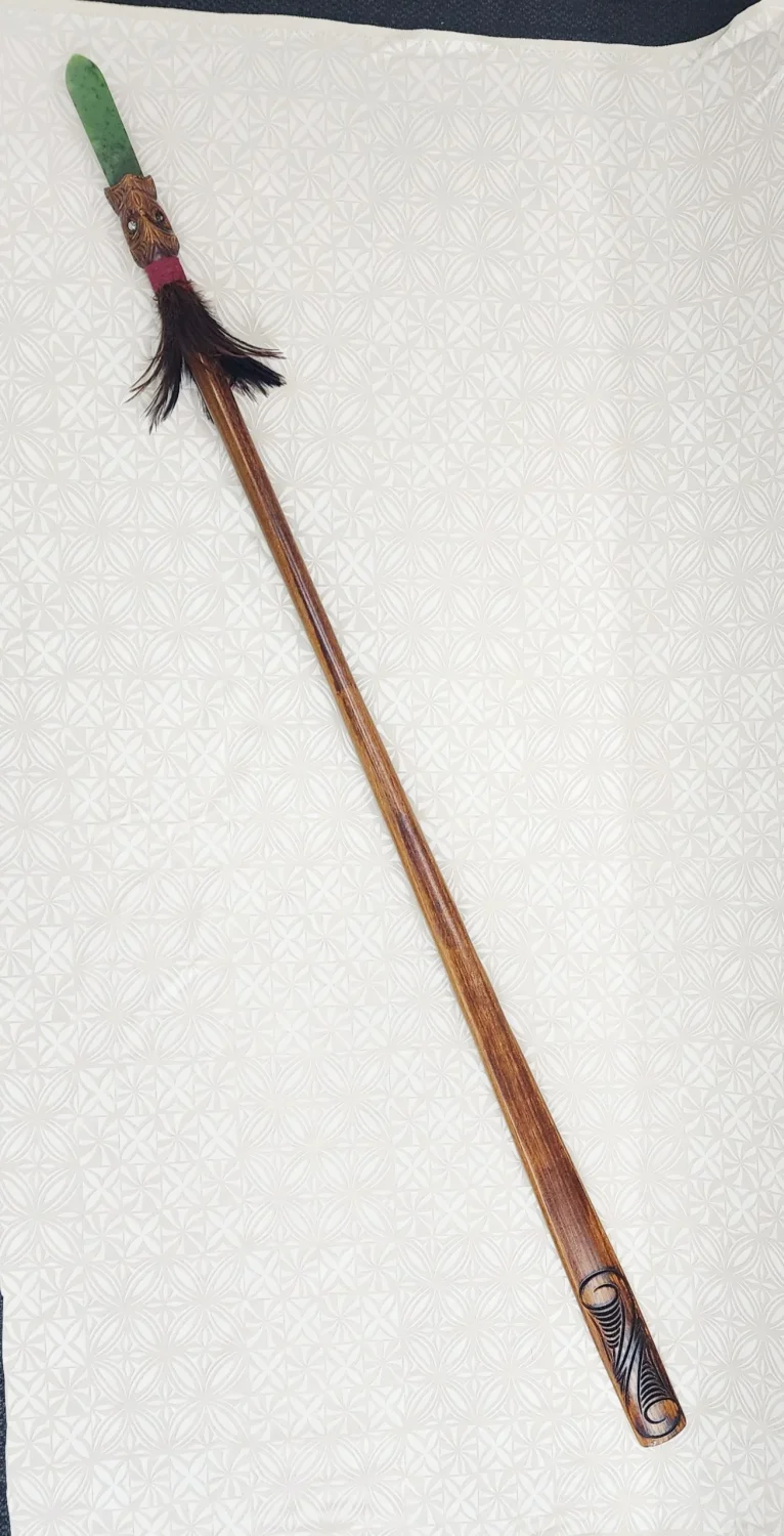 Full Size Maori Wooden Taiaha with New Zealand Greenstone Blade - WM978J