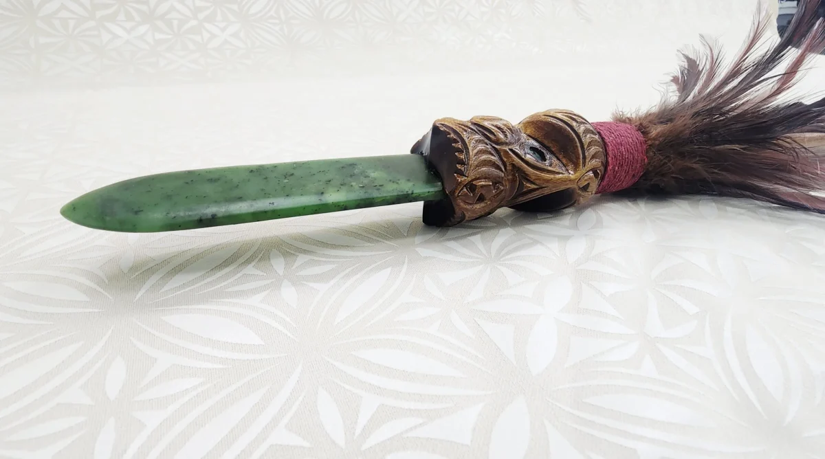 Full Size Maori Wooden Taiaha with New Zealand Greenstone Blade - WM978J