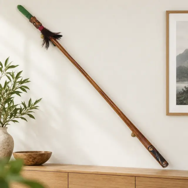 Full Size Maori Wooden Taiaha with New Zealand Greenstone Blade - WM978J