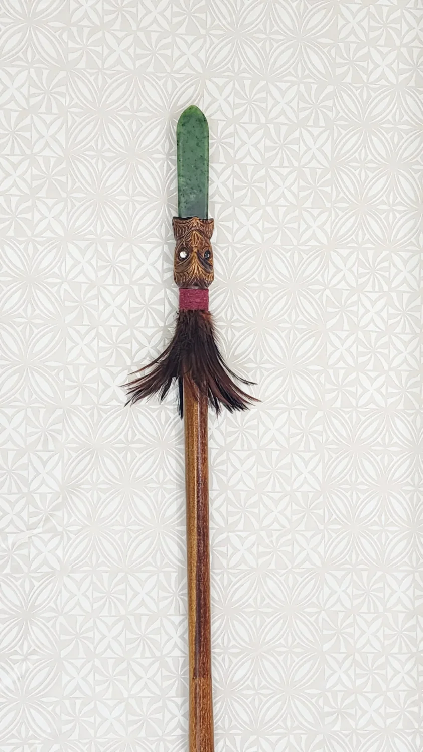 Full Size Maori Wooden Taiaha with New Zealand Greenstone Blade - WM978J