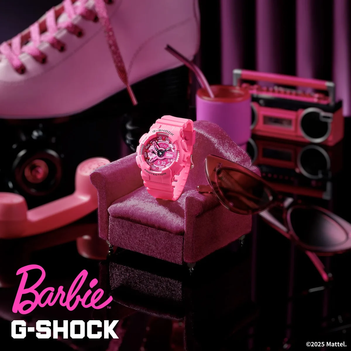 G-Shock Barbie Collaboration Series Mid-Size Dual Time 200M WR Pink Dial, Case & Resin Band - GMAS110BE-4A