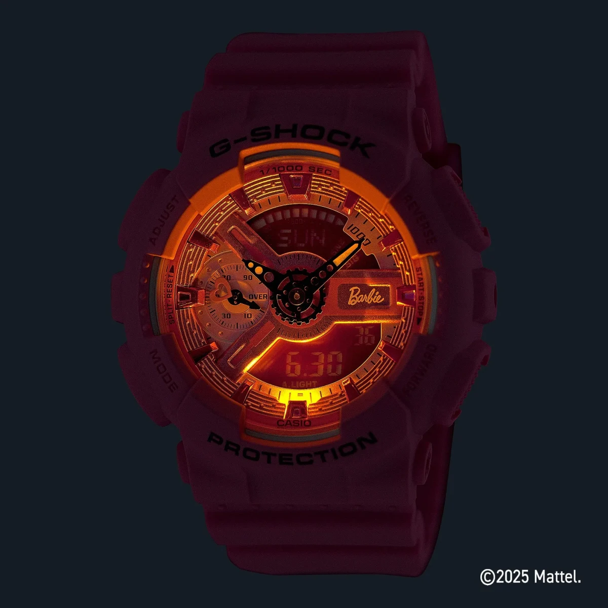 G-Shock Barbie Collaboration Series Mid-Size Dual Time 200M WR Pink Dial, Case & Resin Band - GMAS110BE-4A