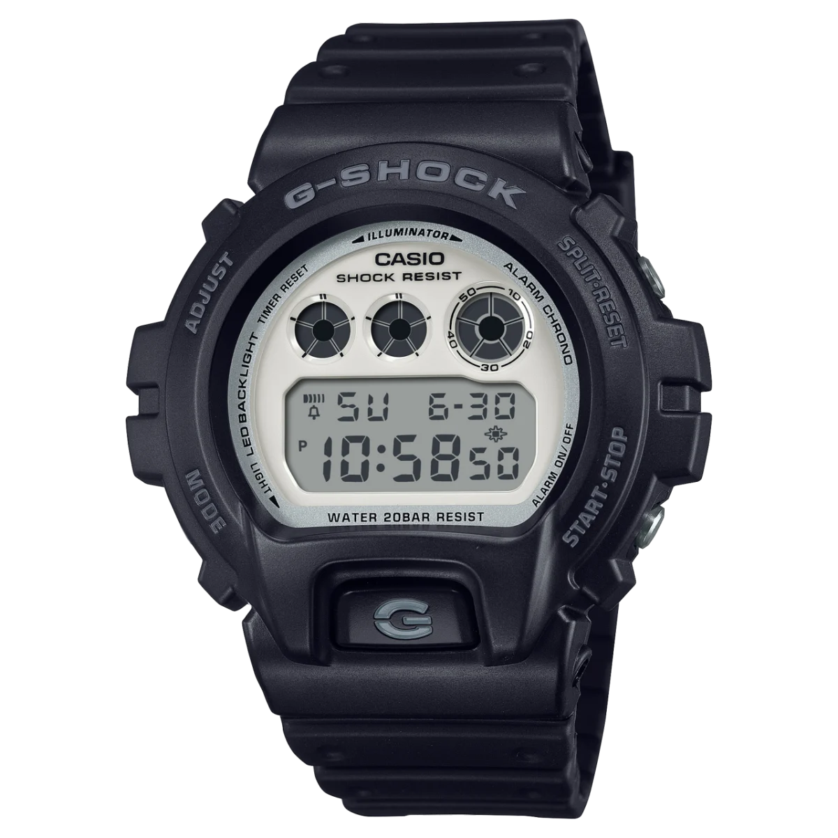 G-Shock Digital Black & White 200M WR Black Resin Band - DW6900WD-1D