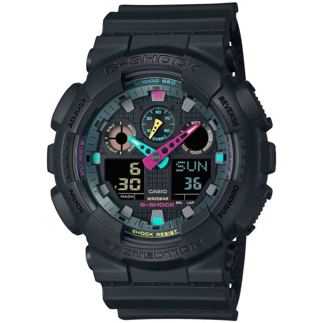 G-Shock Duel Multi -Flourescent 200M WR Black Dial and Resin Band - GA100MF-1A