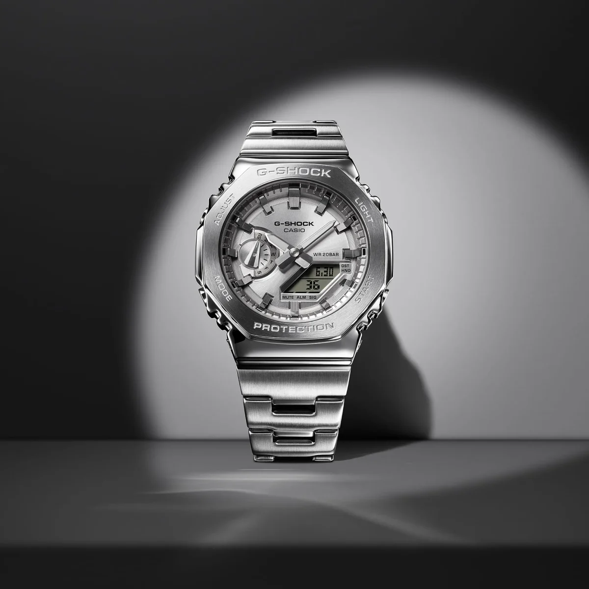 G-Shock Dual Time 200M WR Stopwatch, Alarm Silver Face, Stainless Steel Band - GM2110D-7A