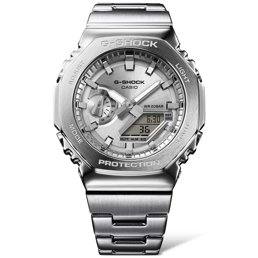 G-Shock Dual Time 200M WR Stopwatch, Alarm Silver Face, Stainless Steel Band - GM2110D-7A