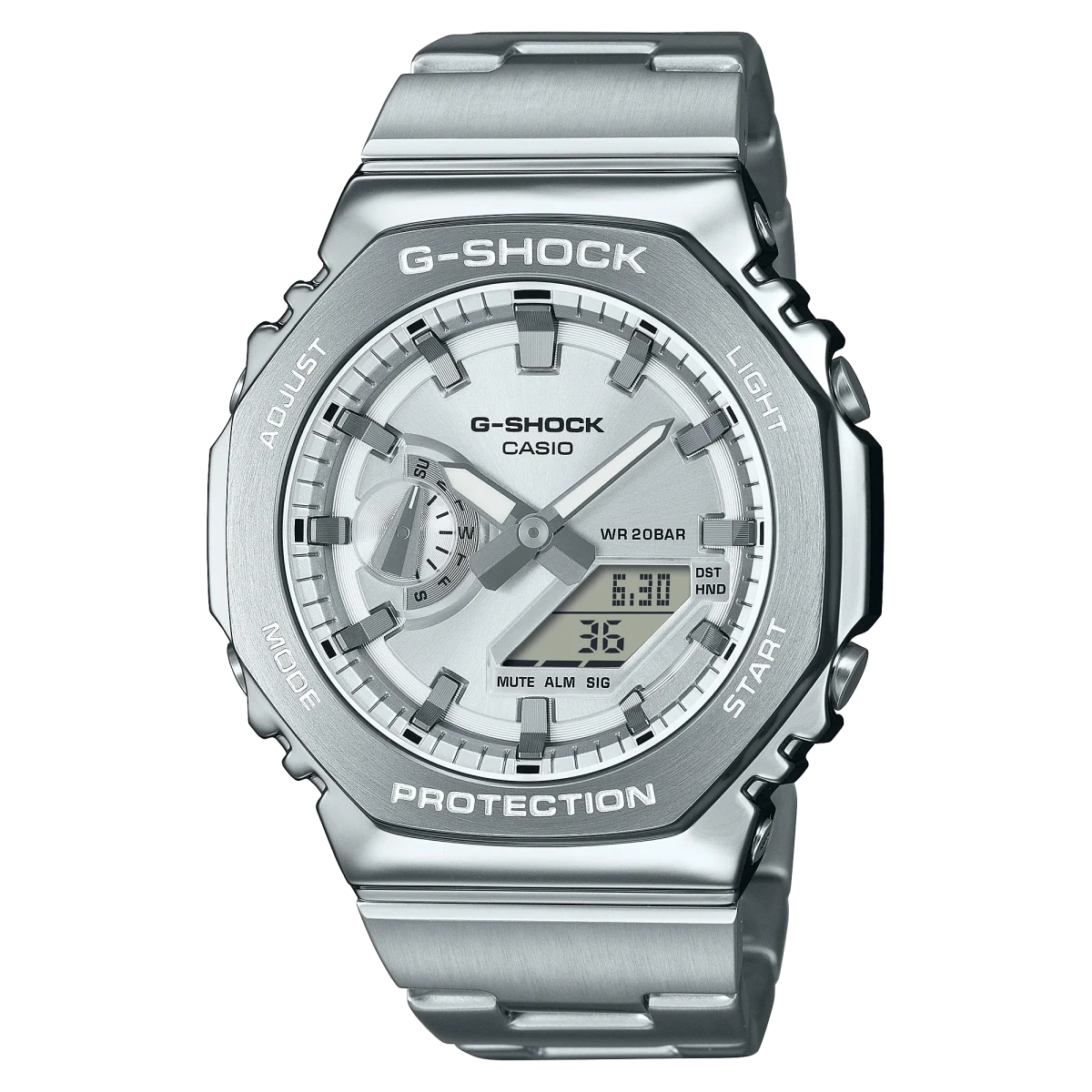 G-Shock Dual Time 200M WR Stopwatch, Alarm Silver Face, Stainless Steel Band - GM2110D-7A