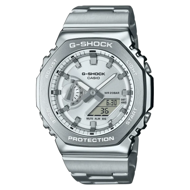 G-Shock Duel Time 200M WR Stopwatch, Alarm Silver Face, Stainless Steel Band - GM2110D-7A