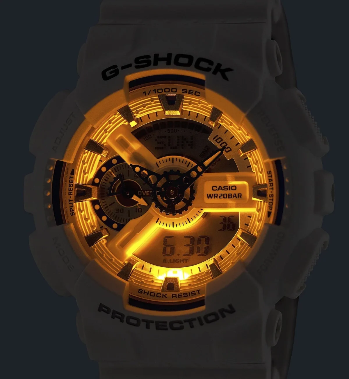 G-Shock Duel Time "Sea of Star Glow" 200M WR, White Dial, White Case & Resin Band - GA110HDS-7A