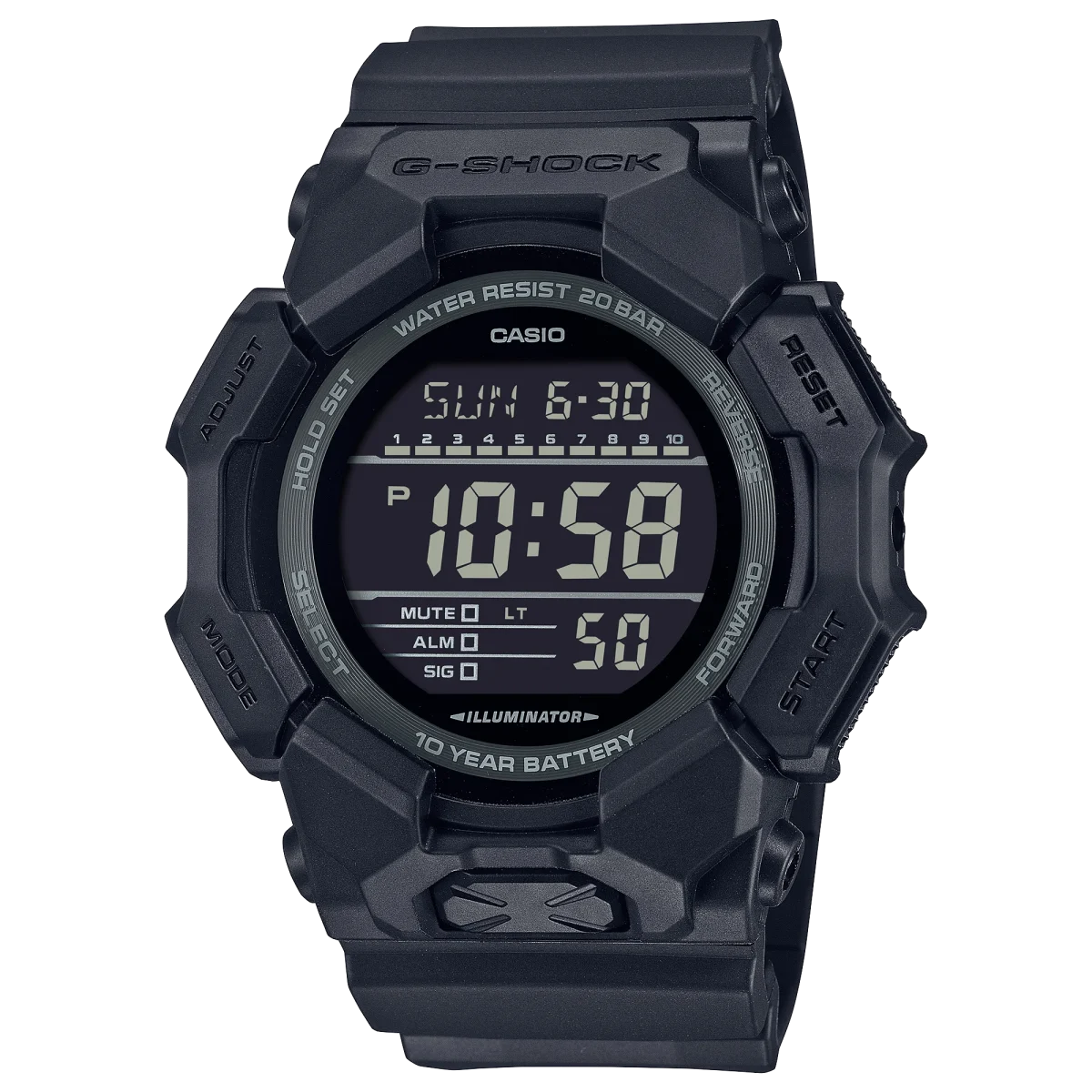 G-Shock GD010-1A1 Men's Black Digital Watch | 10-Year Battery | Carbon Core Guard
