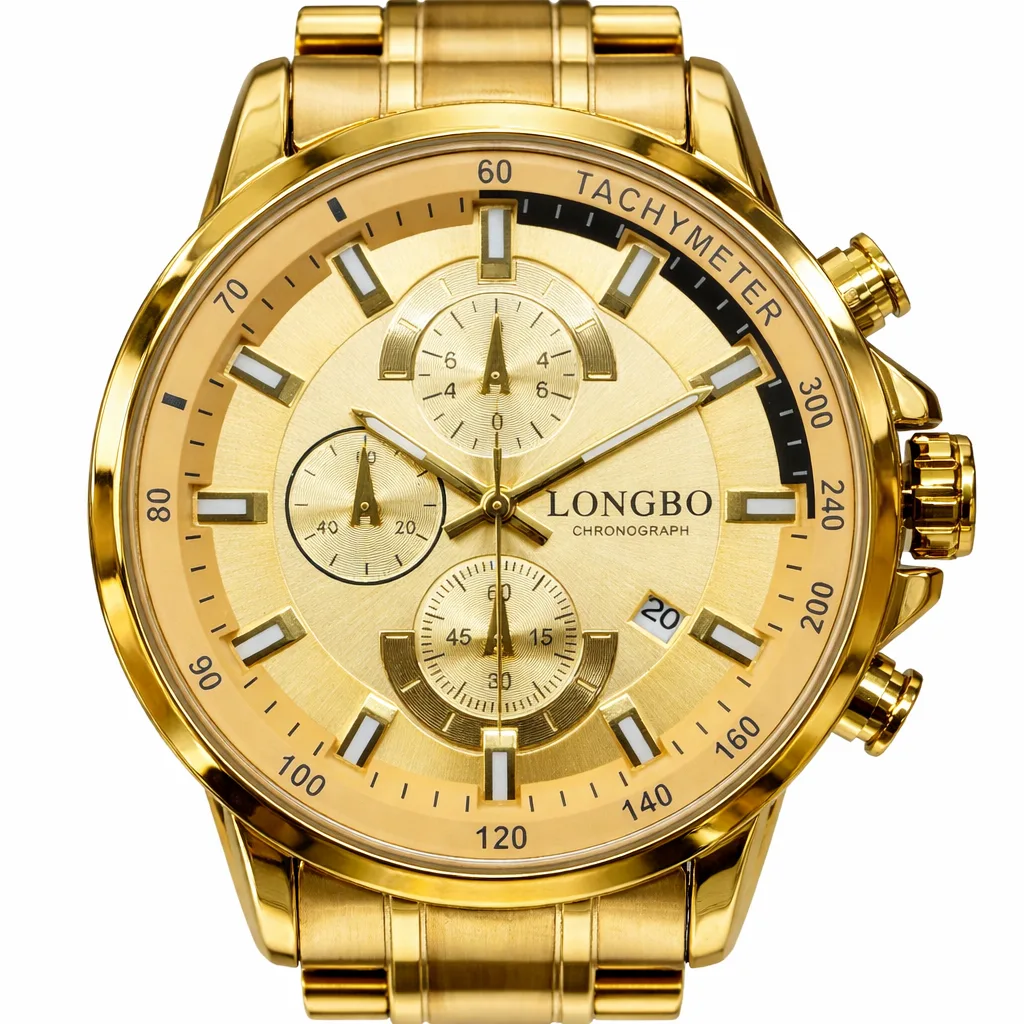 Gents Longbo Chronograph Gold Watch 46mm – Model 80745G