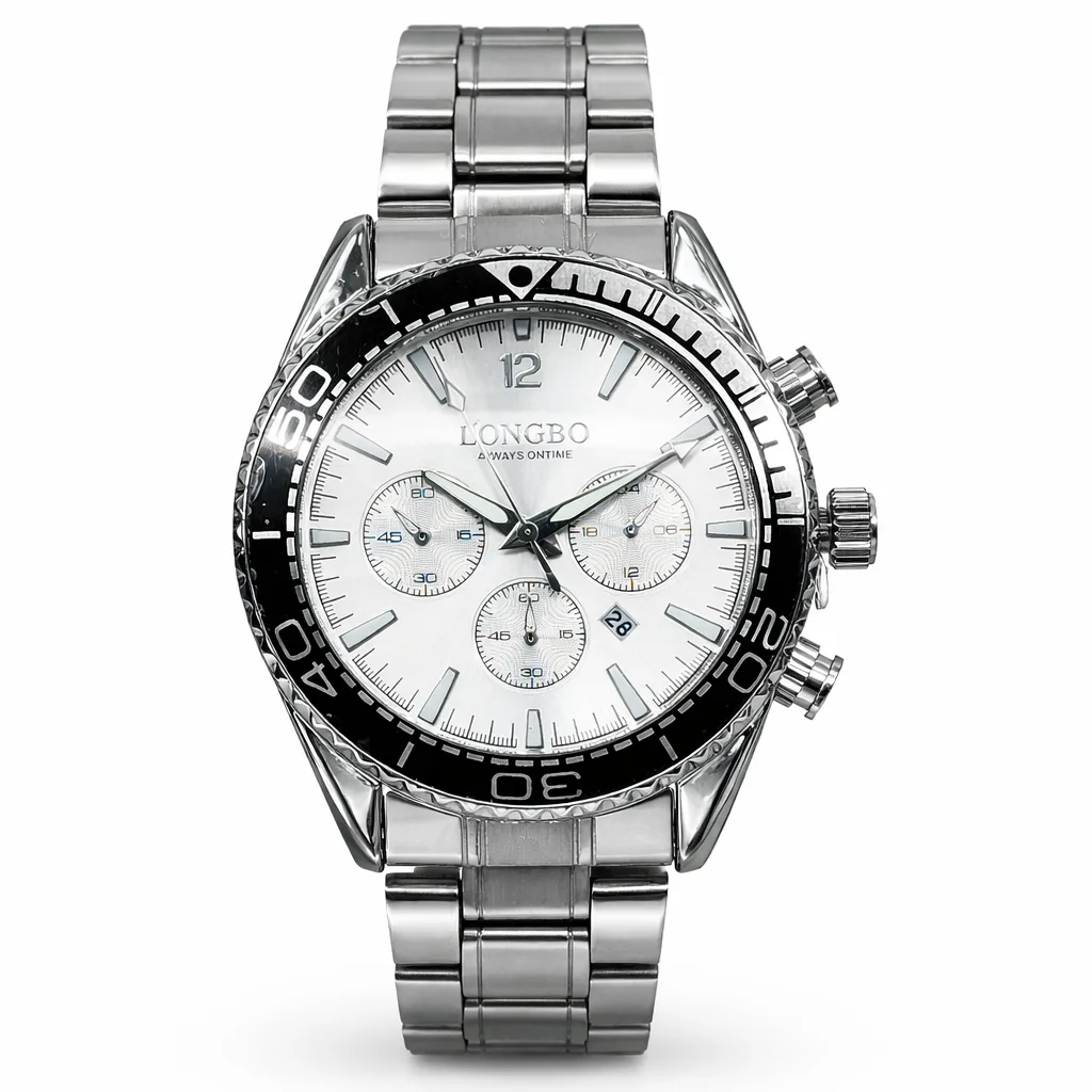 Gents Longbo Chronograph Watch Silver Dial Stainless Steel 44mm – Model 83096GS