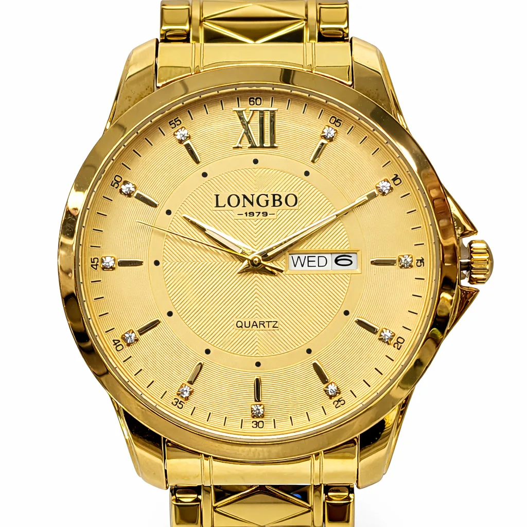 Gents Longbo Gold Tone Watch 41mm – Day & Date Quartz Model 83495G