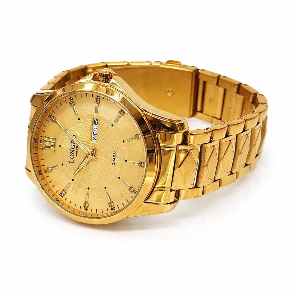 Gents Longbo Gold Tone Watch 41mm – Day & Date Quartz Model 83495G
