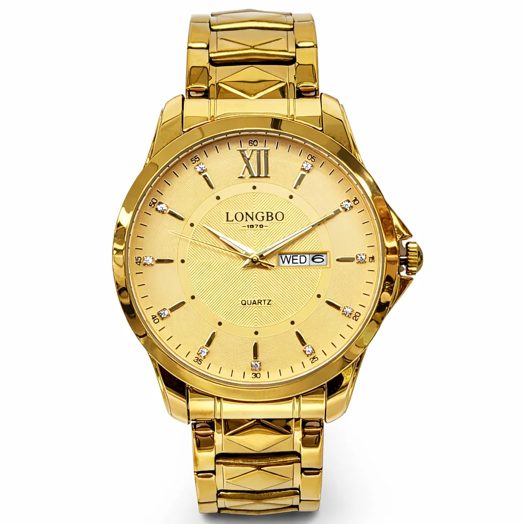 Gents Longbo Gold Tone Watch 41mm – Day & Date Quartz Model 83495G