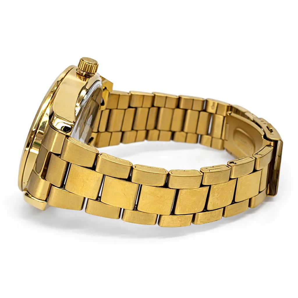 Gents Longbo Gold Tone Watch 83089G – White Dial Day & Date 44mm