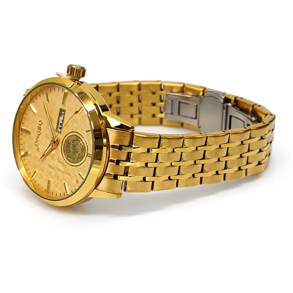 Gents Longbo Gold Watch 42mm – Model 83876G Quartz Day-Date Luminous Hands