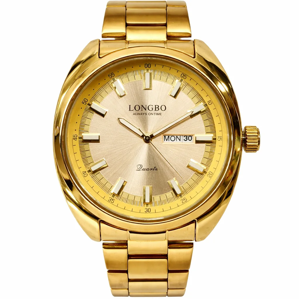 Gents Longbo Gold Watch 44mm – Day Date Quartz Model 83273G