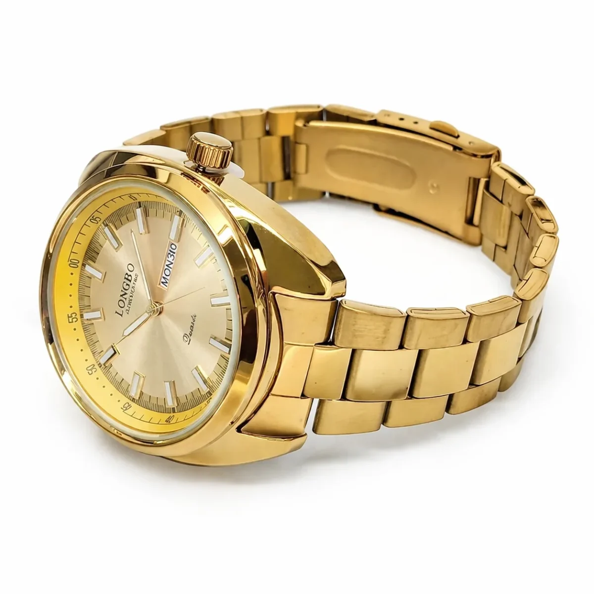 Gents Longbo Gold Watch 44mm – Day Date Quartz Model 83273G