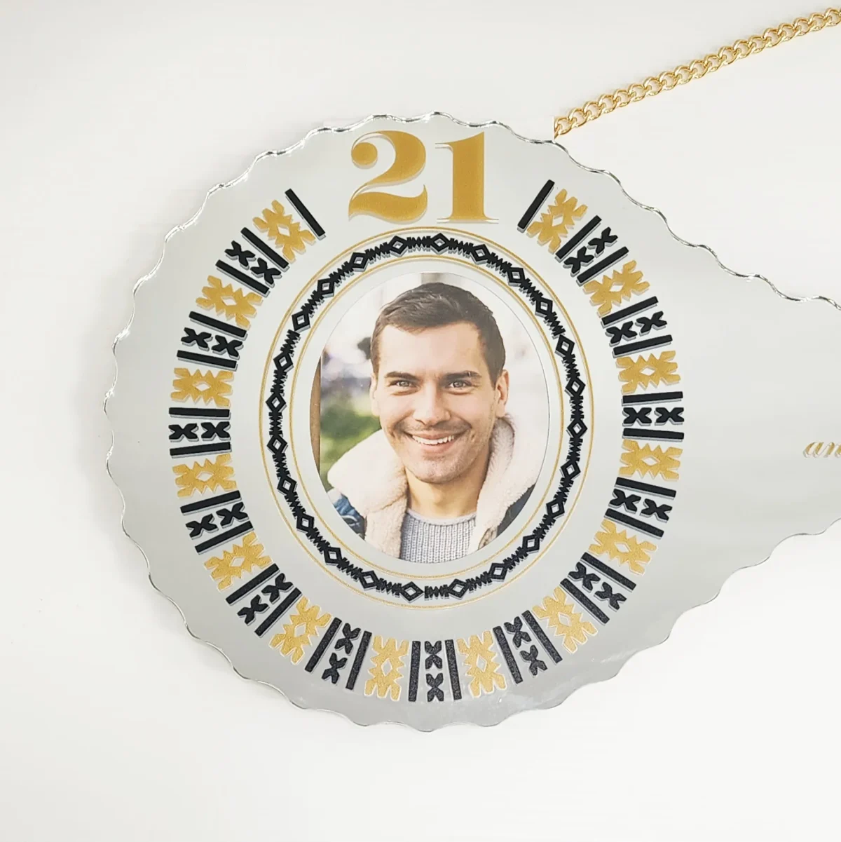 Gold & Black Fijian Design and Coloured Flag Mirrored/Glass Photo 21st Birthday Key - SJ2506